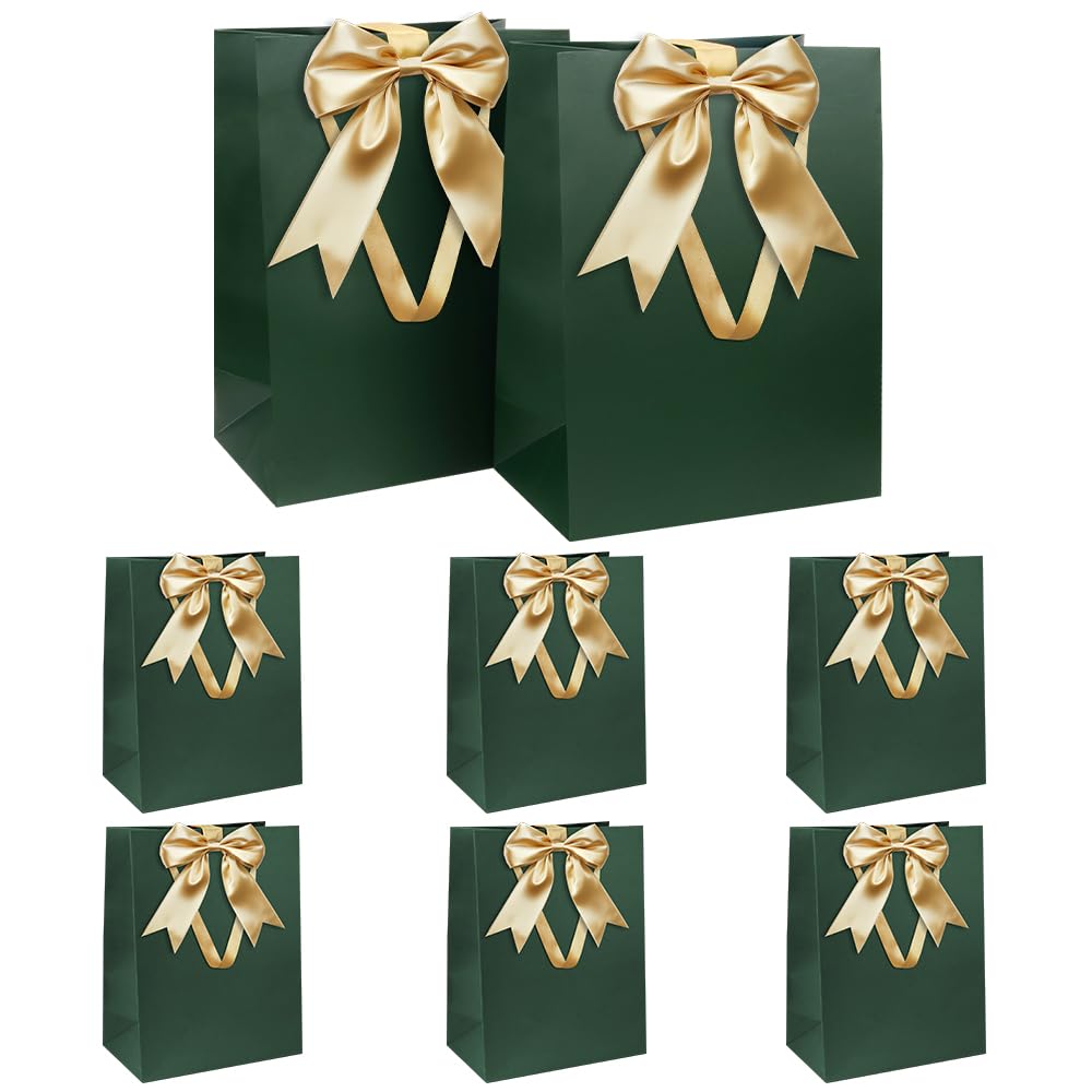 Gift Bags Set, Green Gift Bag with Ribbon Gift Bag with Handles 8pcs 21 x 31 x 12 cm Large Gift Bags for Christmas Birthday Wedding Anniversary