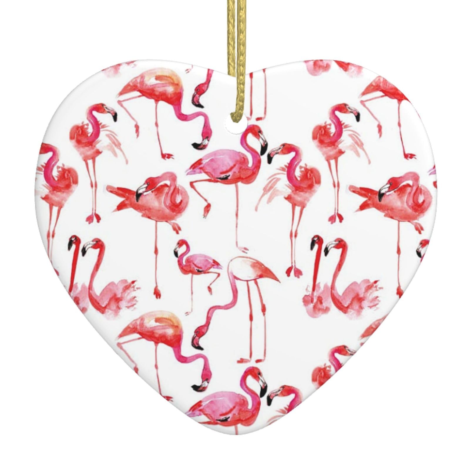 Nbtghga White Flamingos Print Christmas Ornaments, Ceramic Hanging Ornament, Xmas Tree Decoration, Holiday Home Decor