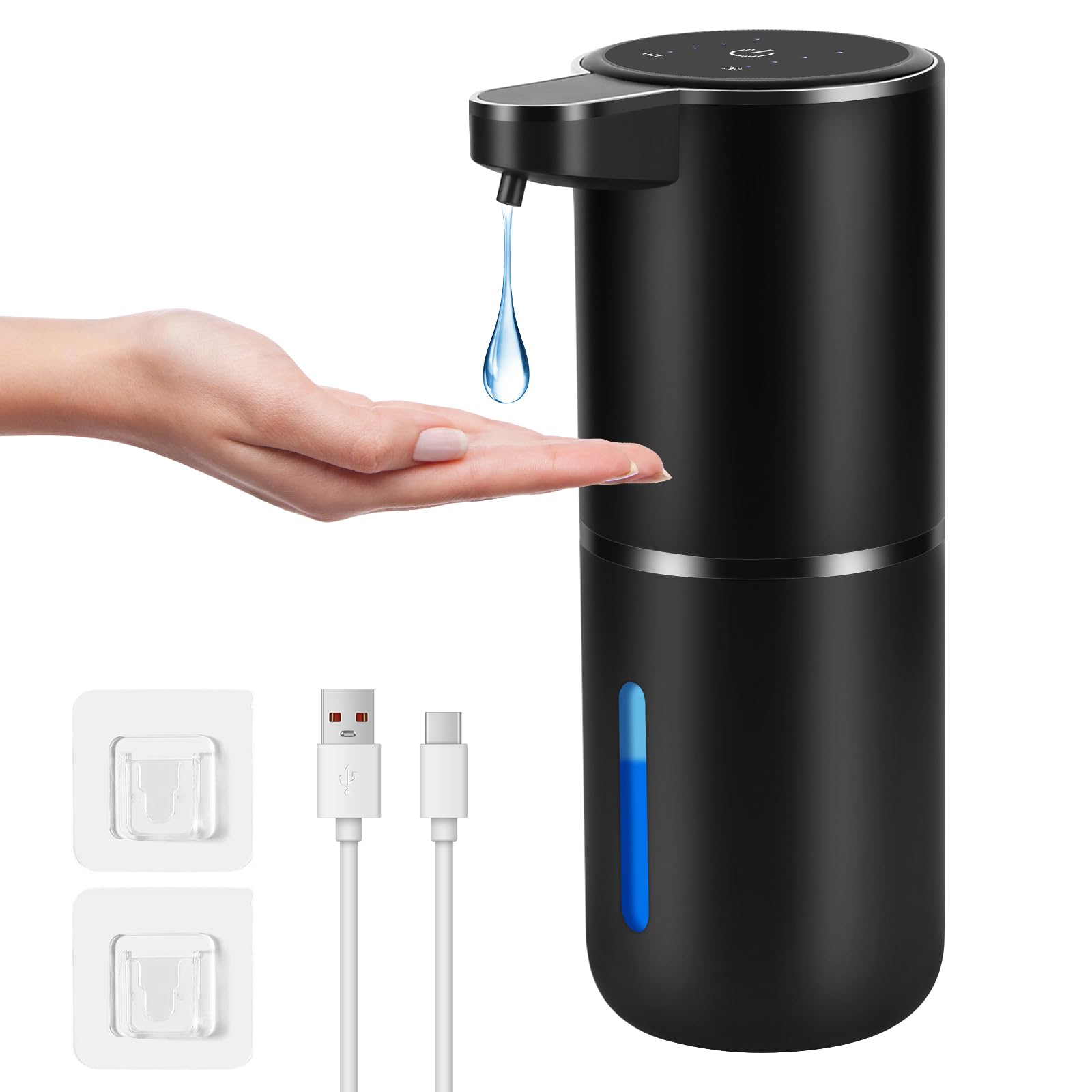Gaethra Black Automatic Soap Dispenser, 380Ml Touchless Soap Dispensers, Wall Mounted, Long Battery Life, Usb-C Rechargeable, Ipx5 Waterproof Automatic Dish Soap Dispenser For Kitchen And Bathroom