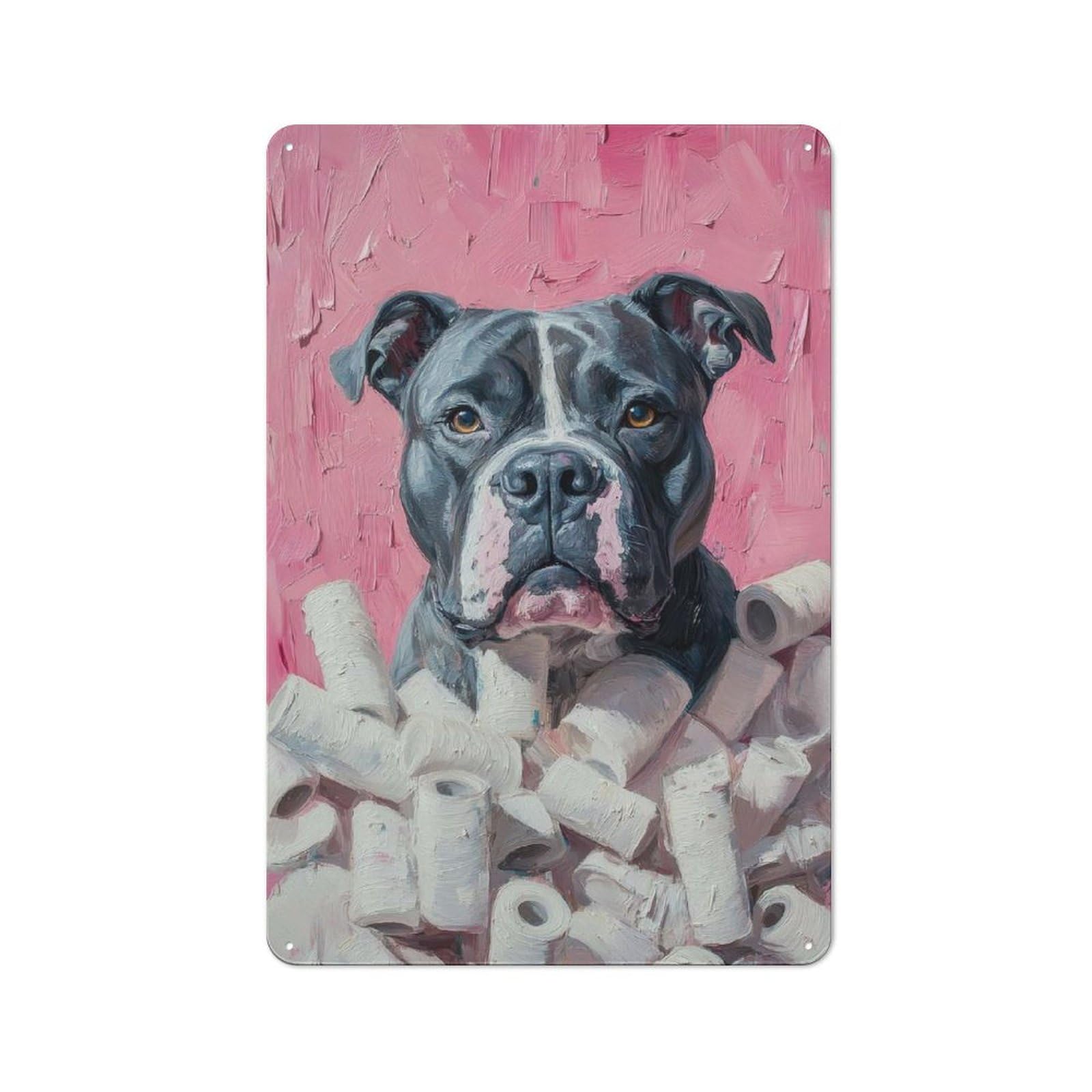 Junmoney Dog In Toilet Paper Painting Pitbull Wall Pr Int Printed Metal Sign 30X20cm For Garage Wall, For Living Room And Hallway Decor, For Home Office And Studio Walls