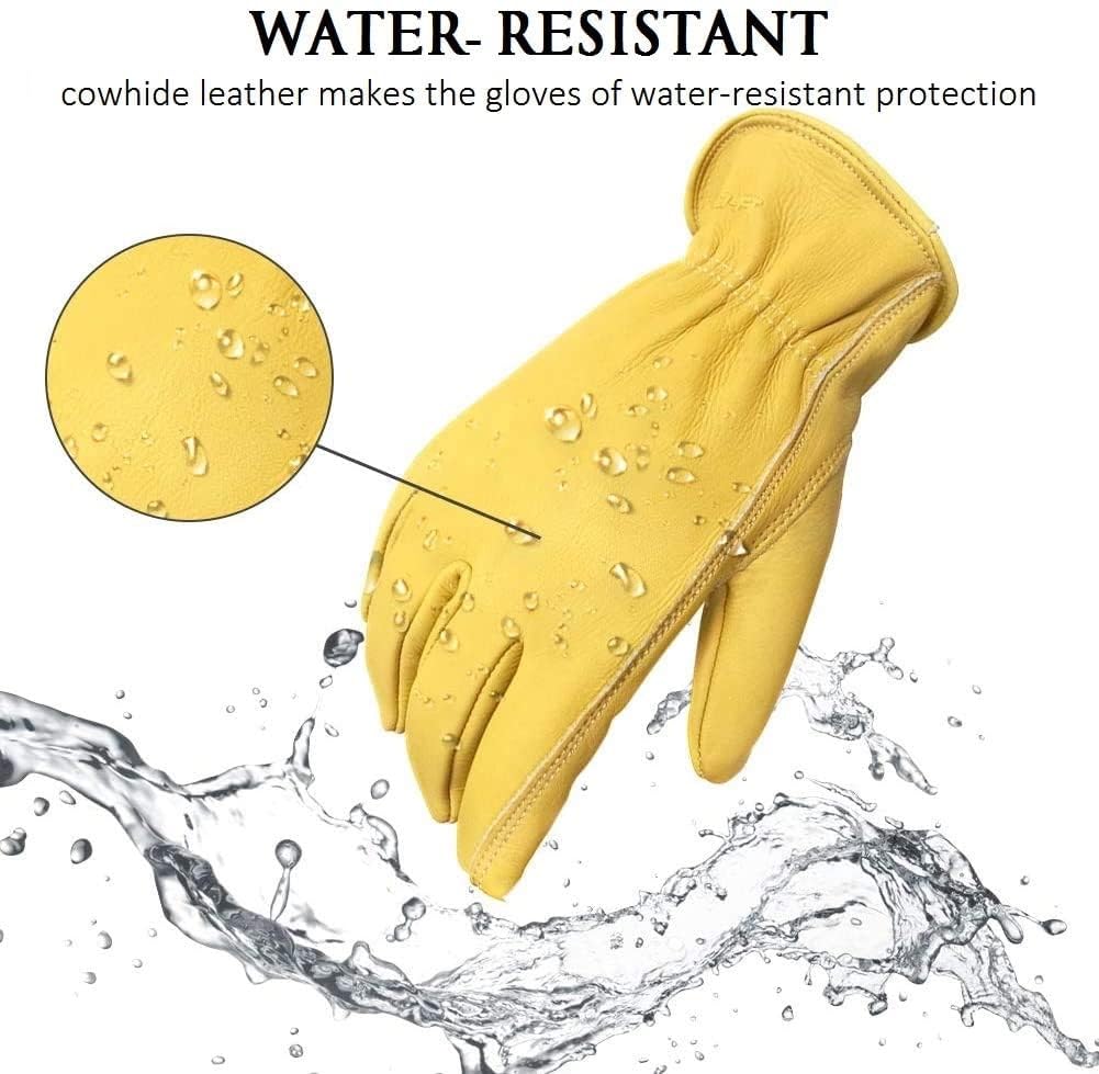 Guantes de cuero de vaca repelente al agua guantes de jardín, conducción de camiones, rodamientos, trabajo general