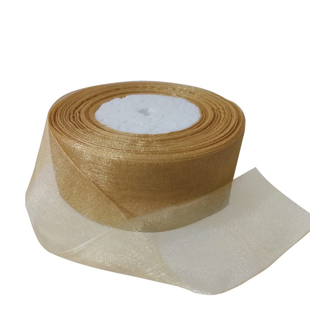 Dishaur Christmas Organza Ribbon for Gift Wrapping 38mm x 45m, Gold Sheer Organza Ribbon for Xmas Tree Bows and Crafting - Image 2