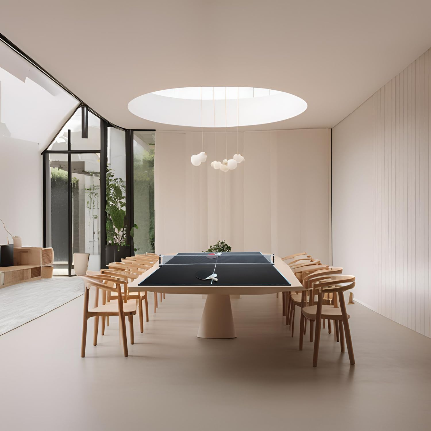 SOKKER Plateau de Ping-Pong Pliable en 3 Panneaux, 208 x 112 cm, avec Filet, Raquettes et Balles