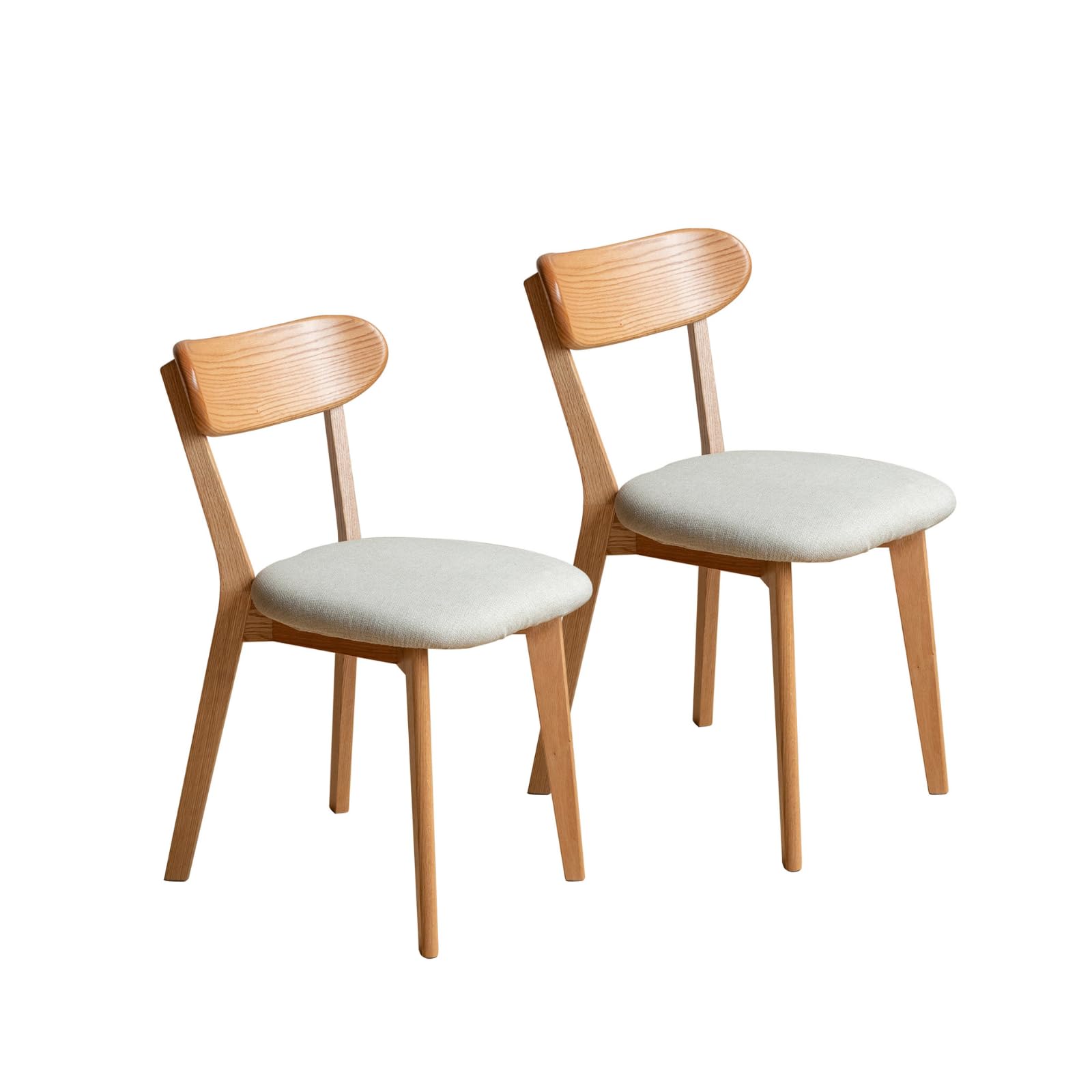 Bamskov 100% Solid Wood Dining Room Chairs - Practical Kitchen Chairs - Wood Chair for Dining Room, Kitchen (2, Natural with White Cushion)