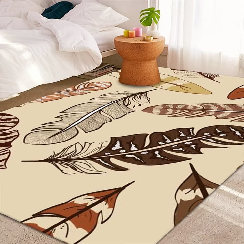 Alfombra juvenil dormitorio lavable con cuadros y follaje color café de 100x200 cm