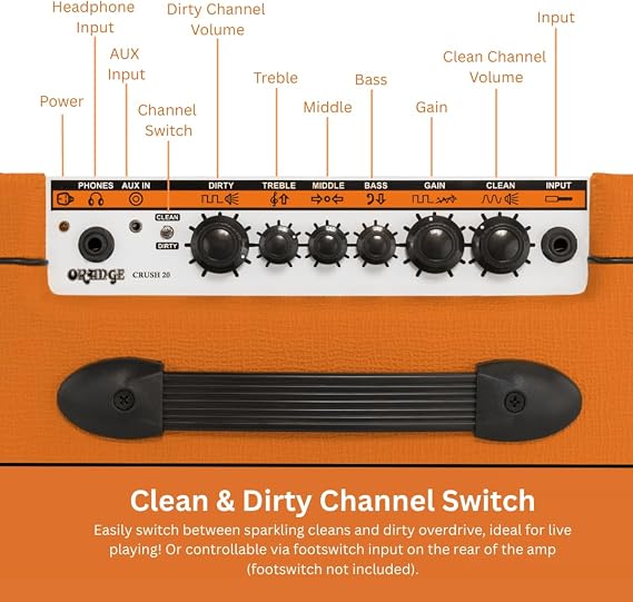 Orange Crush 20 20W 8 2-Channel Guitar Amplifier and Speaker Combo, Orange