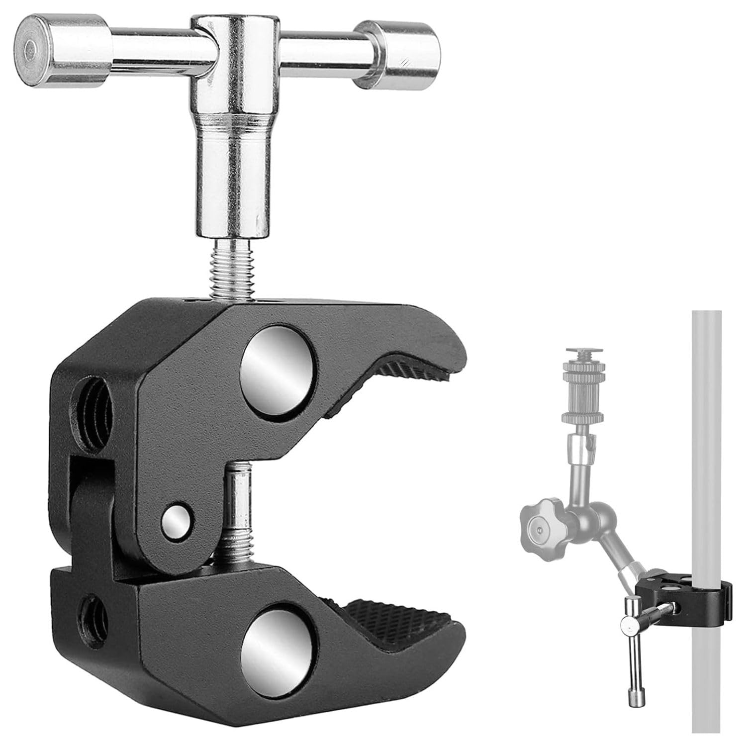 SOOPII Camera Clamp Mount Super Clamp with 1/4 and 3/8 Inch Thread Camera Arm Clip Photography Monitor Clip Mount for Camera LCD/DV Monitor Led Lights and Other Equipment (Opening Range:12mm-55mm)-image-18
