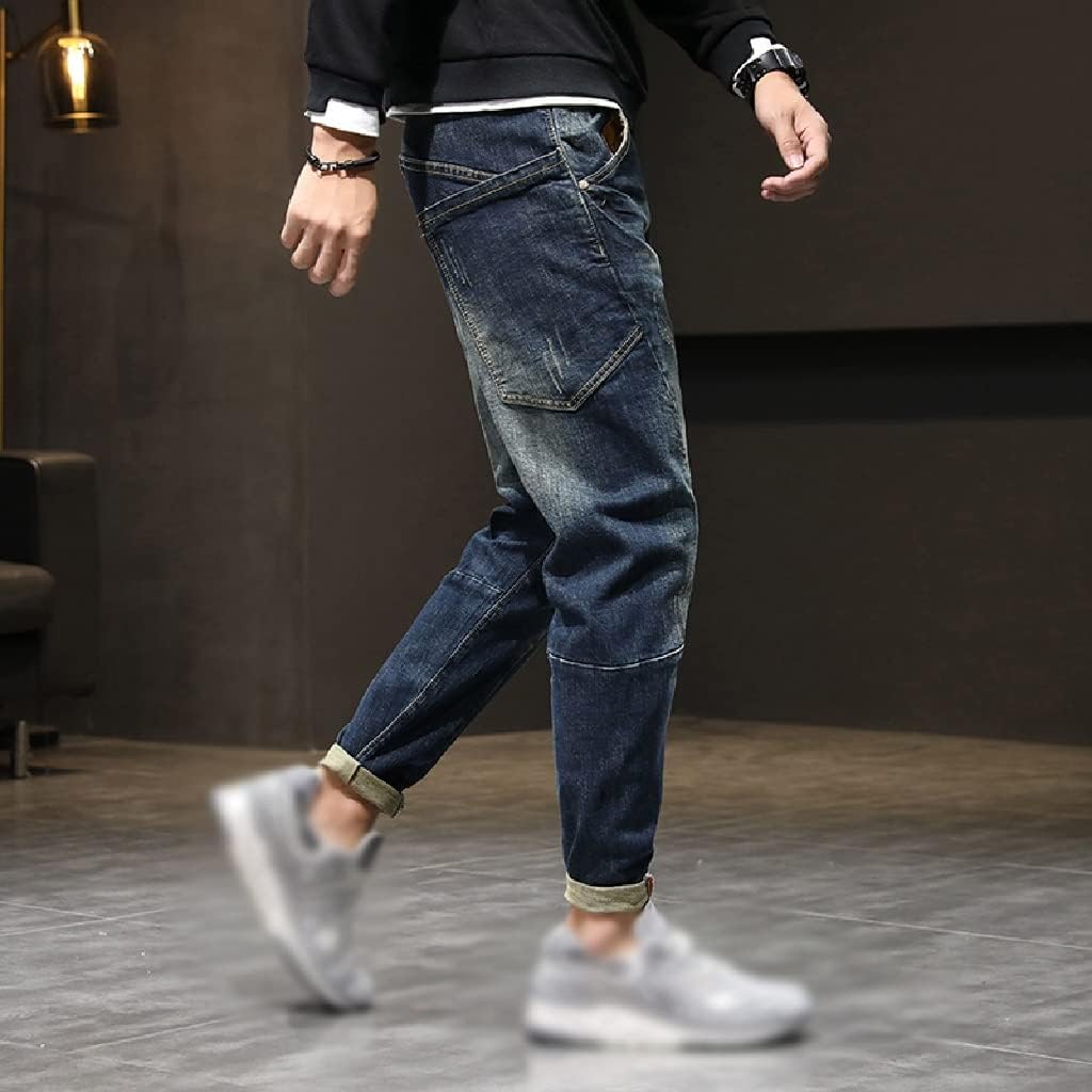Mens Jeans Harem Pants Pockets Loose Fit Baggy Moto Men Stretch Retro Streetwear Relaxed Tapered