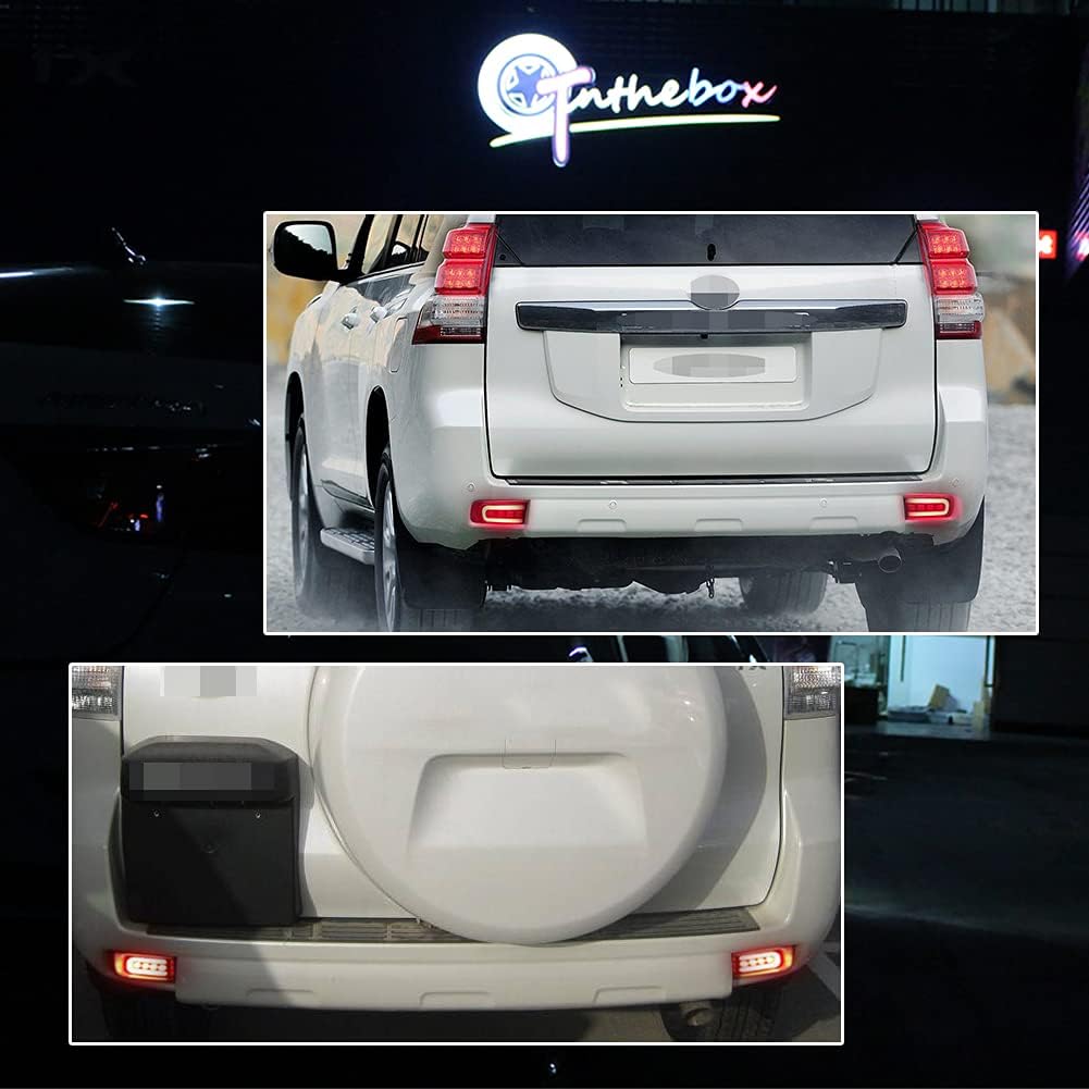 GTINTHEBOX 3D Optic Red LED Rear Bumper Reflectors Brake Tail Light Lamps Kit For TOYOTA Land Cruiser PRADO FJ150 2010 2011 2012 2013 2014 2015 2016 2017 2018