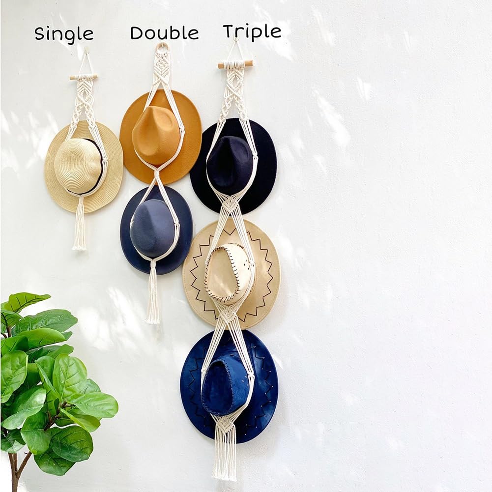 Organizador De Sombreros para Colgar En La Pared, Estante De Sombrero Boho para Exhibición, Colgador De Sombrero Bohemio, Estante De Exhibición De Sombrero Tejido A Mano, Soporte Decorativo