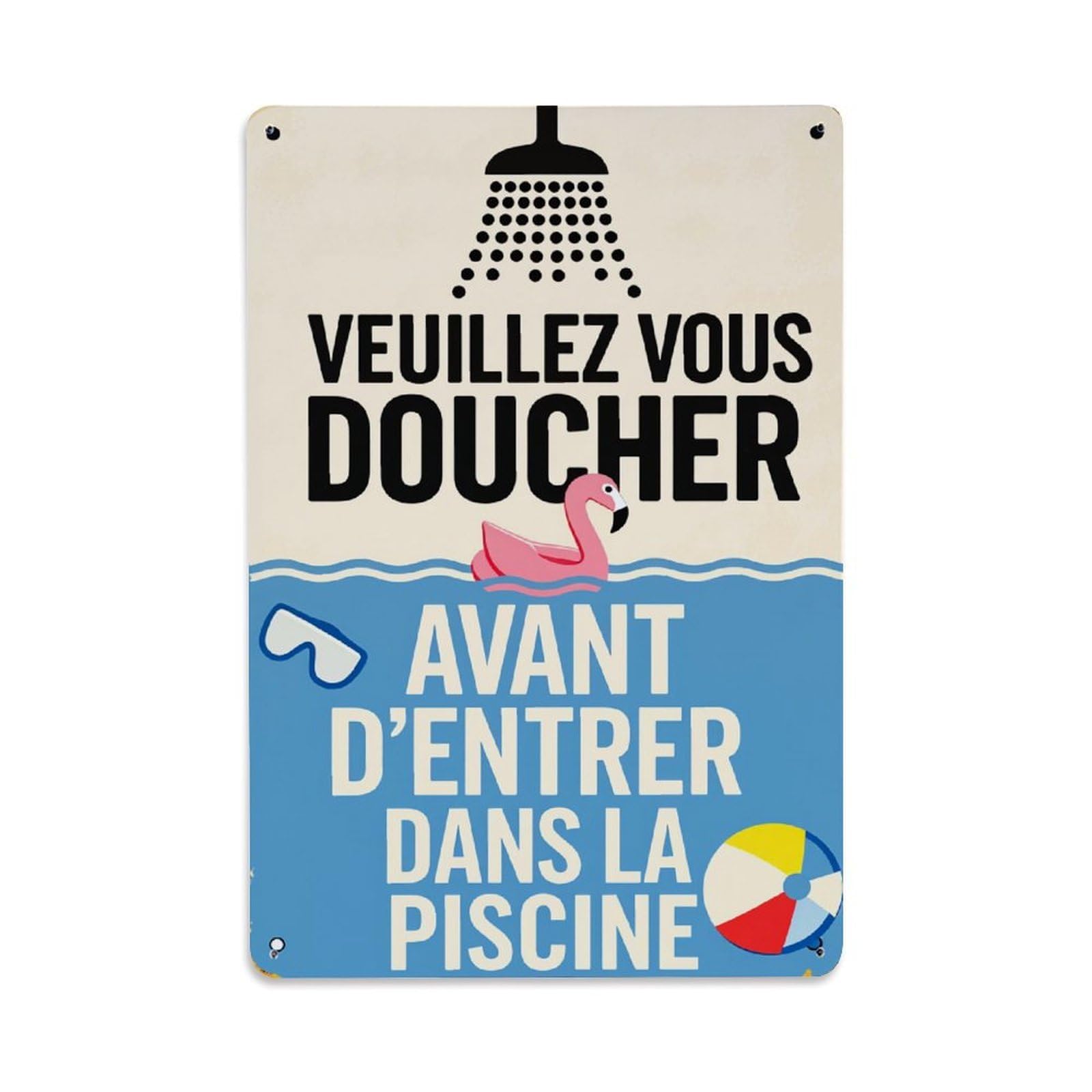 Lzwbntey Vintage Shower Flamingo Pool Sign Warning Metal Tin Sign Retro Wall Decor For Home Bar Garage Cafe, Indoor & Outdoor Decorative Metal Poster, 8X12 Inch