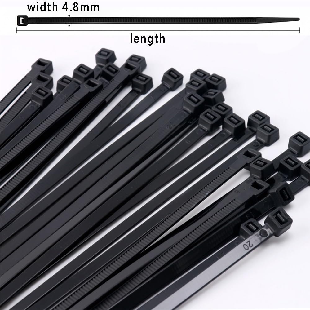 100 bridas de nailon con cierre automático, 4,8 mm, color negro y blanco (4,8 x 150 negro)