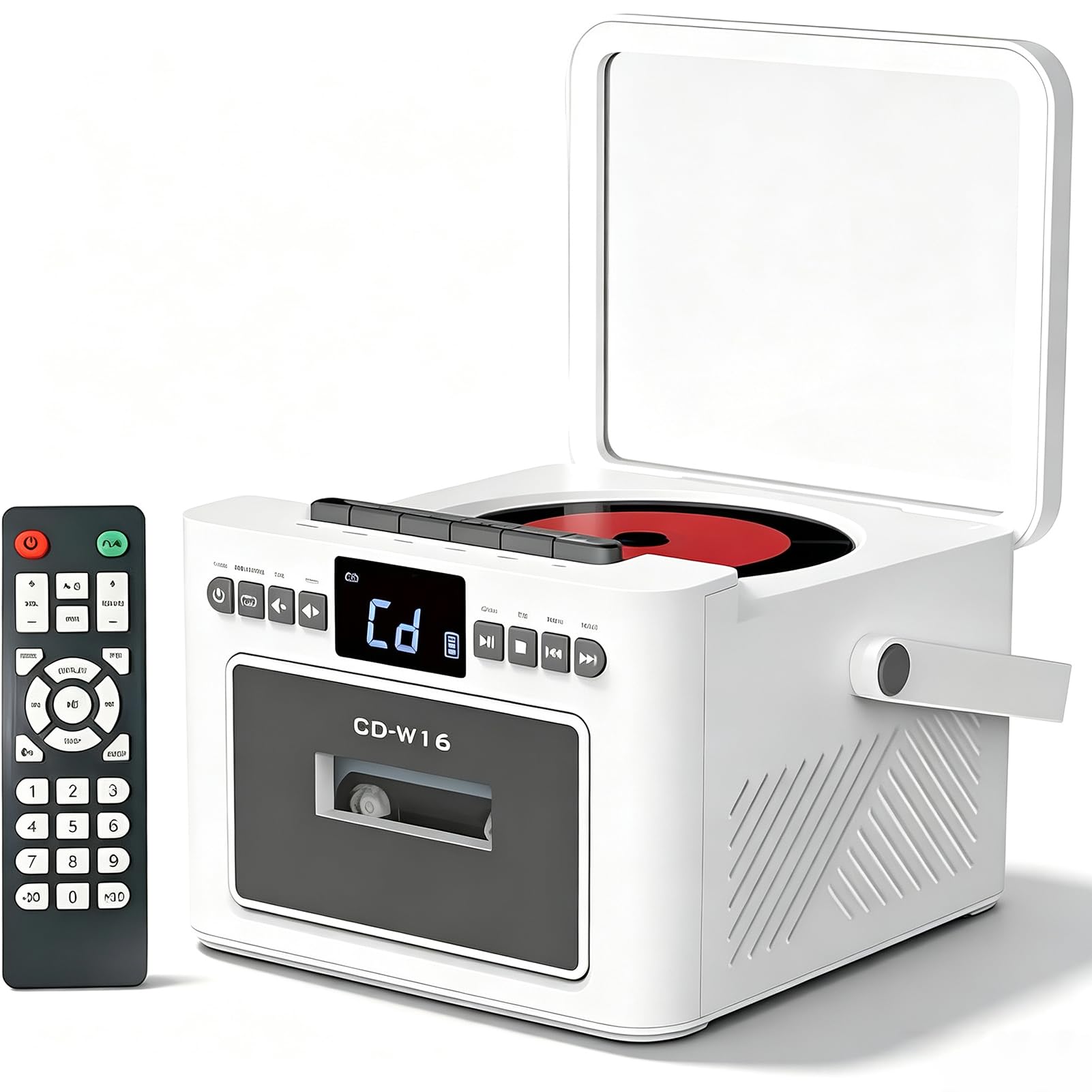 Lettore CD portatile 5000mAh, Lettore di Cassette Boombox Bluetooth 5.1 | Con Display Led e Telecomando, Doppi Altoparlanti Stereo da 5 W, Radio Fm, Registrazione Su Nastro(white)