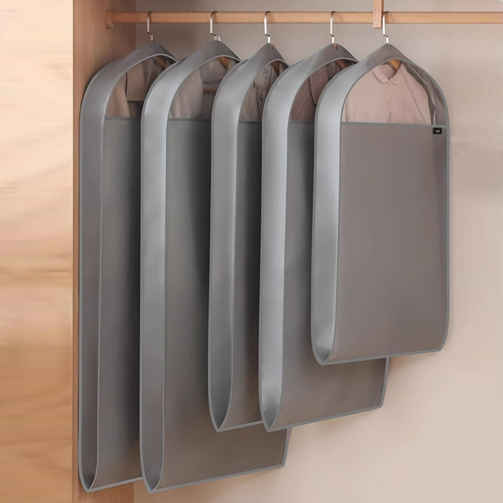5pcs Fundas Ropa Fundas for Armarios Ventana Visible Bolsa de Traje Antipolvo for Almacenamiento de Vestidos Funda de Ropa Viajar(Gray,130cm/51in)