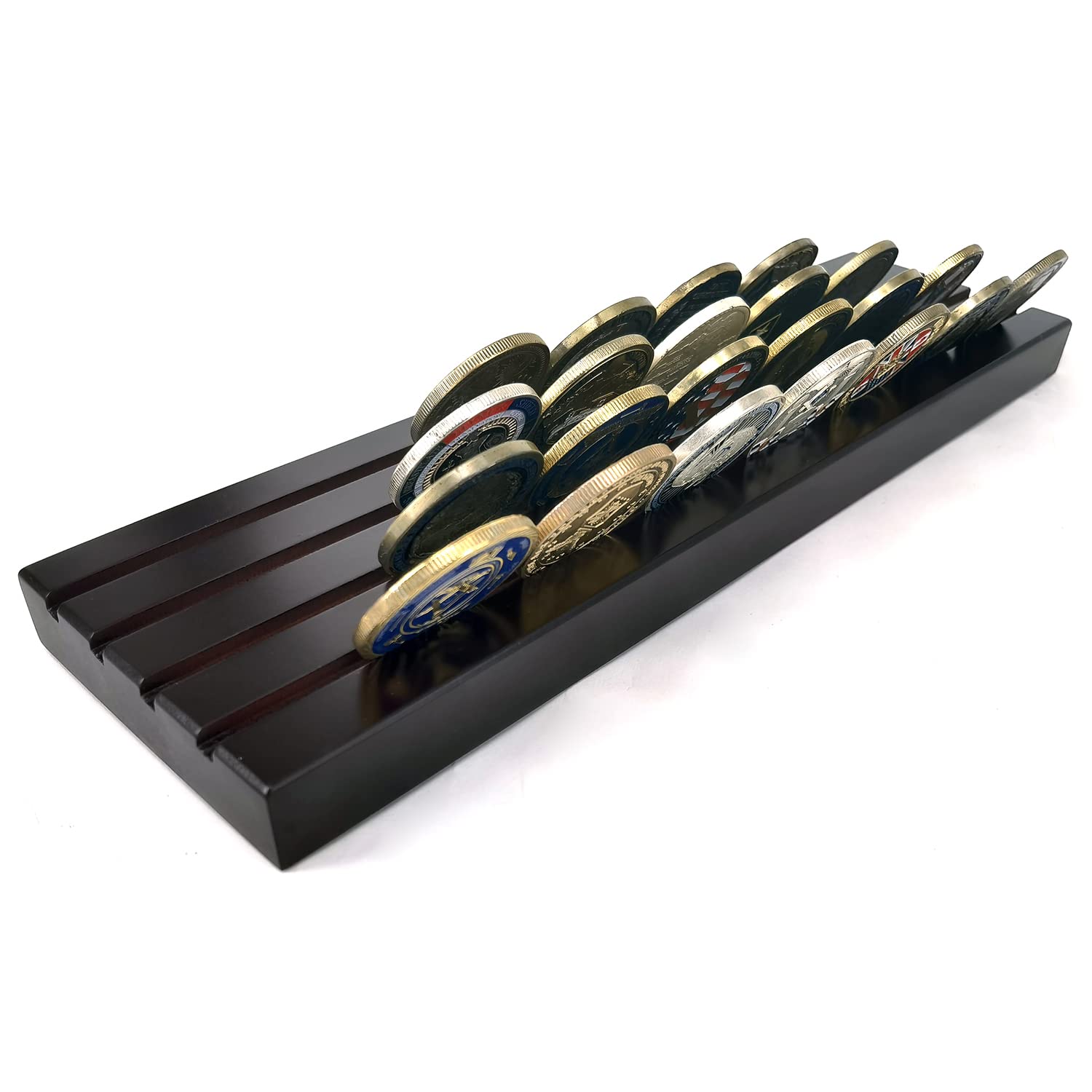 Aomcisi Portamonete a 4 file, stile militare, da collezione, per esporre monete da 32 a 36 monete (grande)