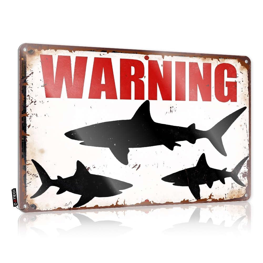 Decaor, Plaque Deck Anniversary Warning: Sharks In The Area | Rustic Farmhouse Wall Art(30X40CM)