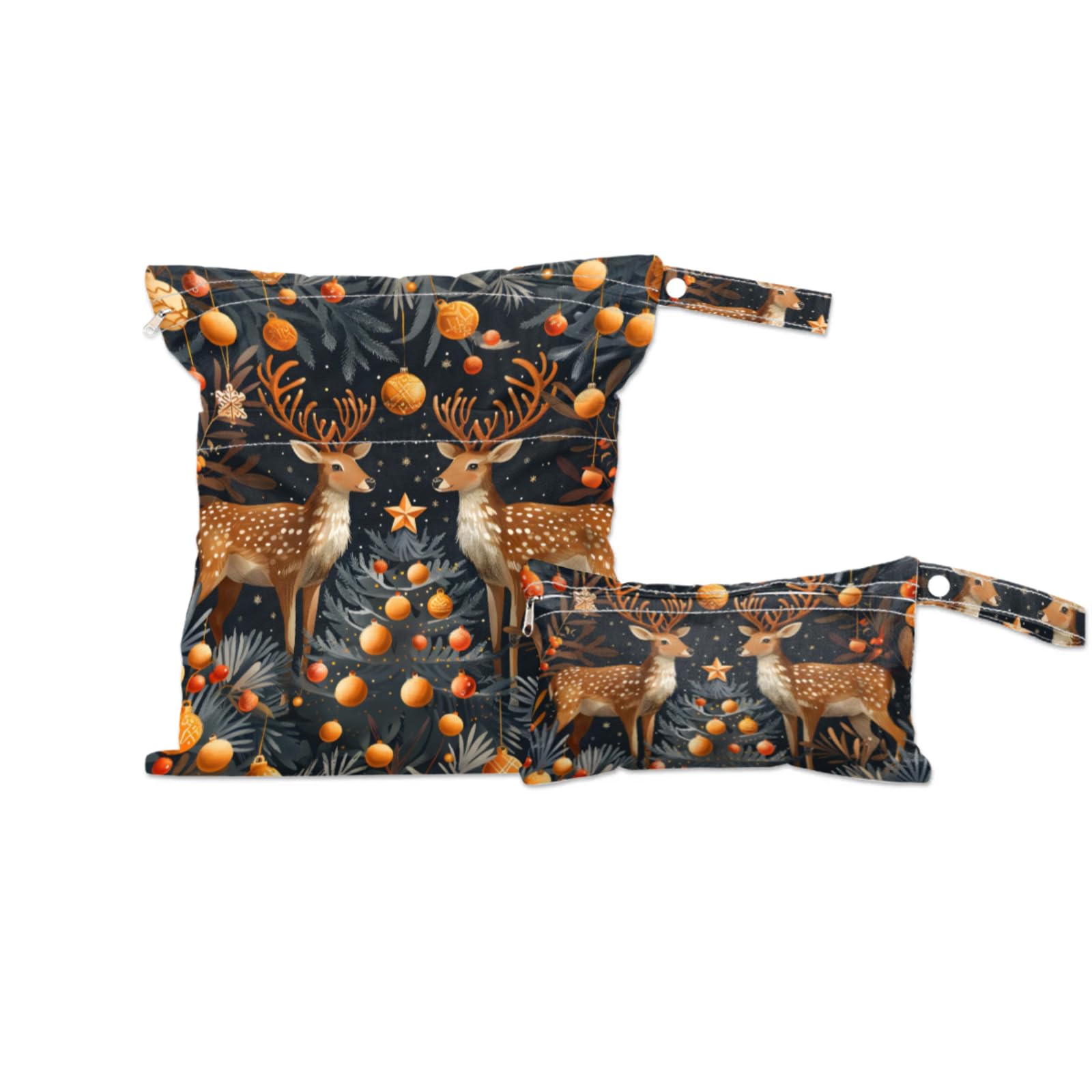 GzLeyigou 2 Set Christmas Reindeers Wet Dry Bags for Baby Cloth Diapers Reusable Storage Bag for Travel,Beach,Pool,Daycare,Stroller,Gym,Laundry,Dirty Clothes,Swimsuits & Wet Clothes, Wet Bag