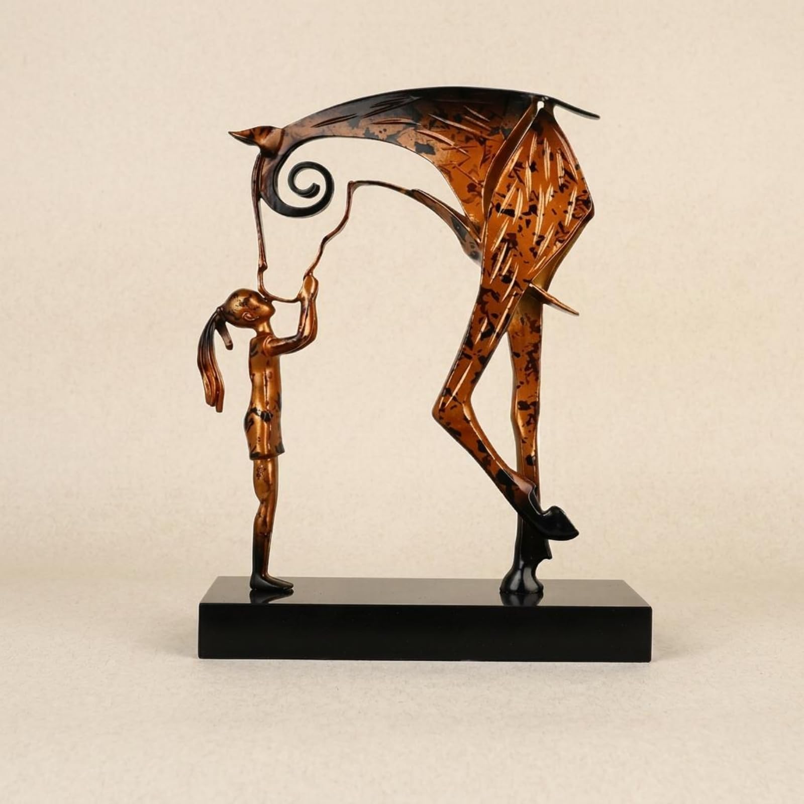 Scultura Statua Equestre Donna con Bambina Cavallo Statuina Moderna Lega di Zinco Base in Marmo Ornamento Artistico Minimal Adatto per Soggiorno Studio Scrivania Consolle Casa, Bronzo Antico