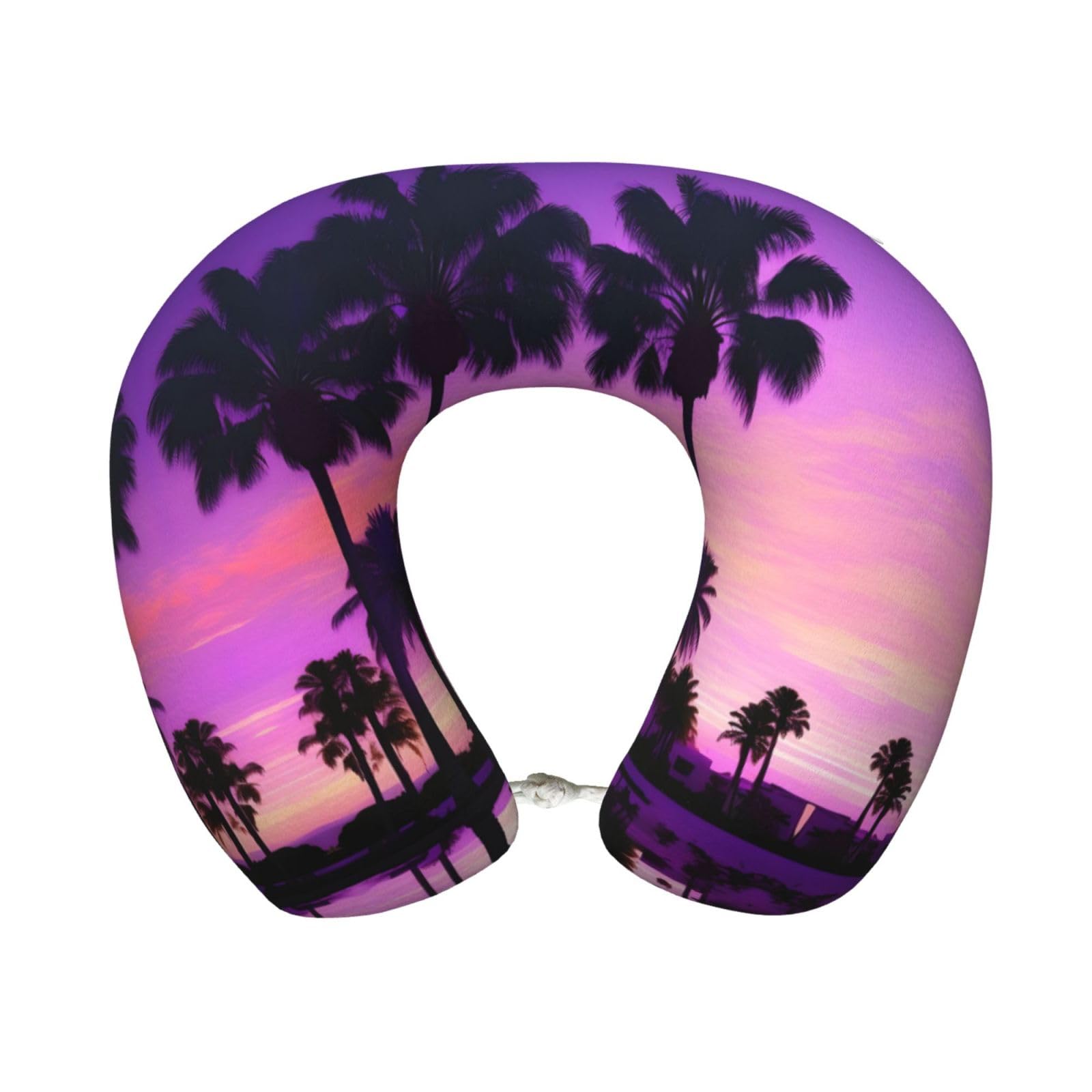 peiyeety Palm Tree Purple Sunsets Print Custom U-Shaped Pillow,Memory Foam Cervical Neck Travel Pillow,for Home,Camping,Travelling