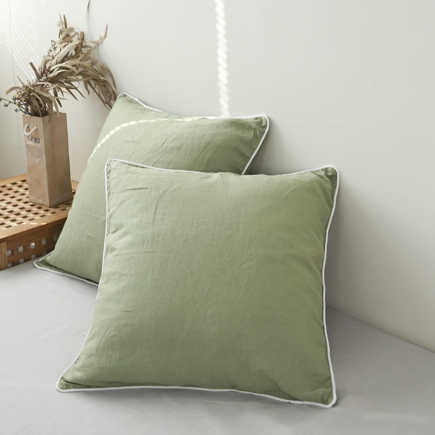 Simple&Opulence 100% Linen Euro Sham Covers with Piping Trim, 26"x26" Pillow Cover Set of 2, Breathable Pillow Shams for Bed Couch Decorative Cushions, Linen