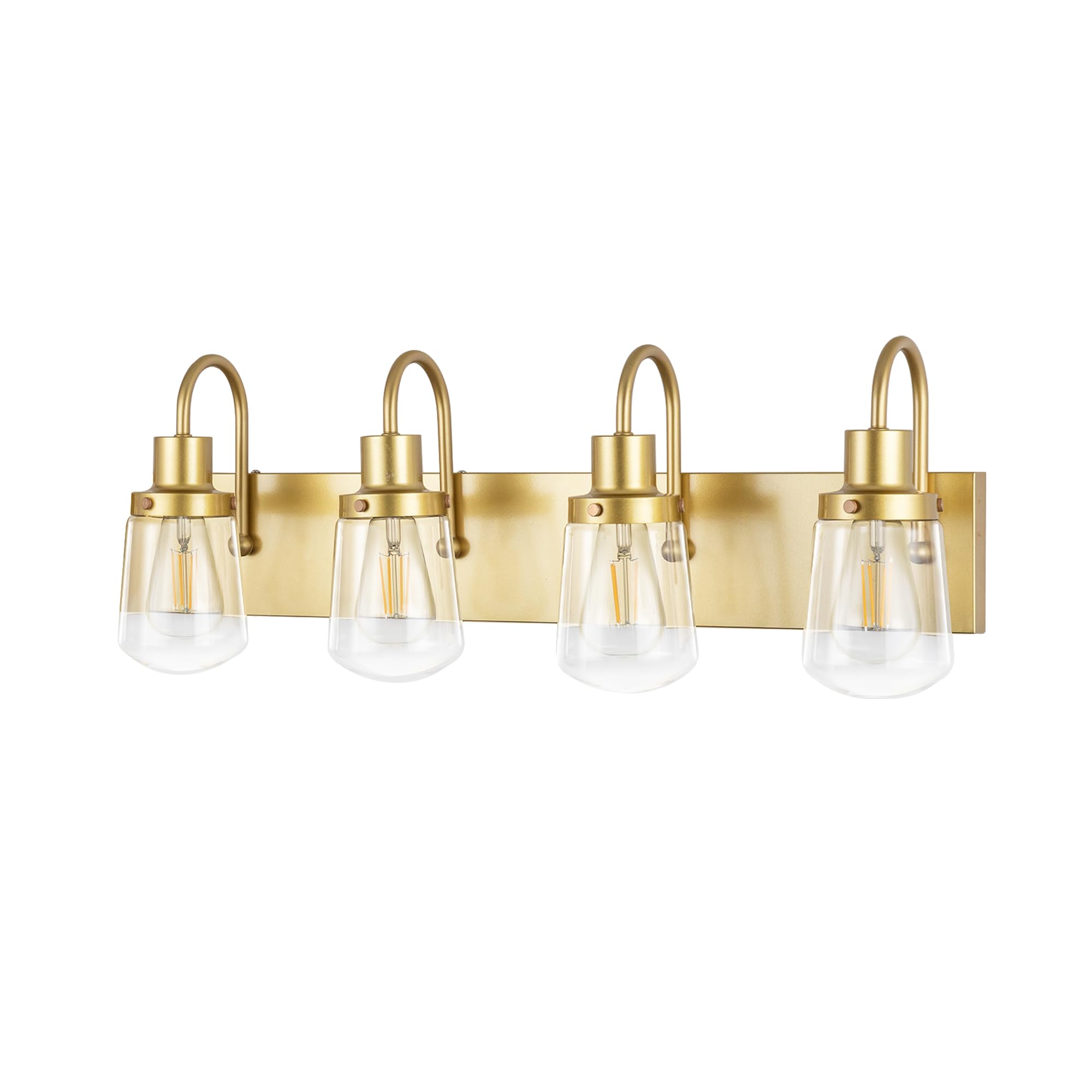 Yaohong Modern Bathroom Vanity Light 4-Lights Lamp in Painted Gold,Farmhouse Wall Light Fixture with Clear Glass Shades,Indoor Wall Lamp
