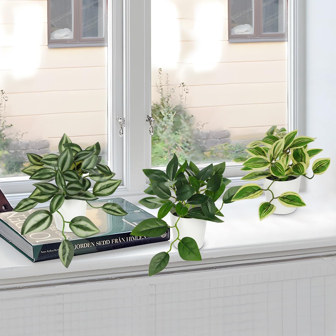 Oairse Kunstplanten in pot, kunstmatige eucalyptusbladeren in witte pot, 36 cm, eucalyptus kunstdecoratie ter decoratie, woonkamer, kamer, tafeldecoratie, badkamer, bureau, keuken