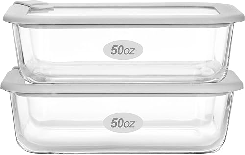Contenedores de vidrio para alimentos con tapa de vidrio, juego de recipientes de almacenamiento de alimentos aptos para microondas, 2 paquetes de