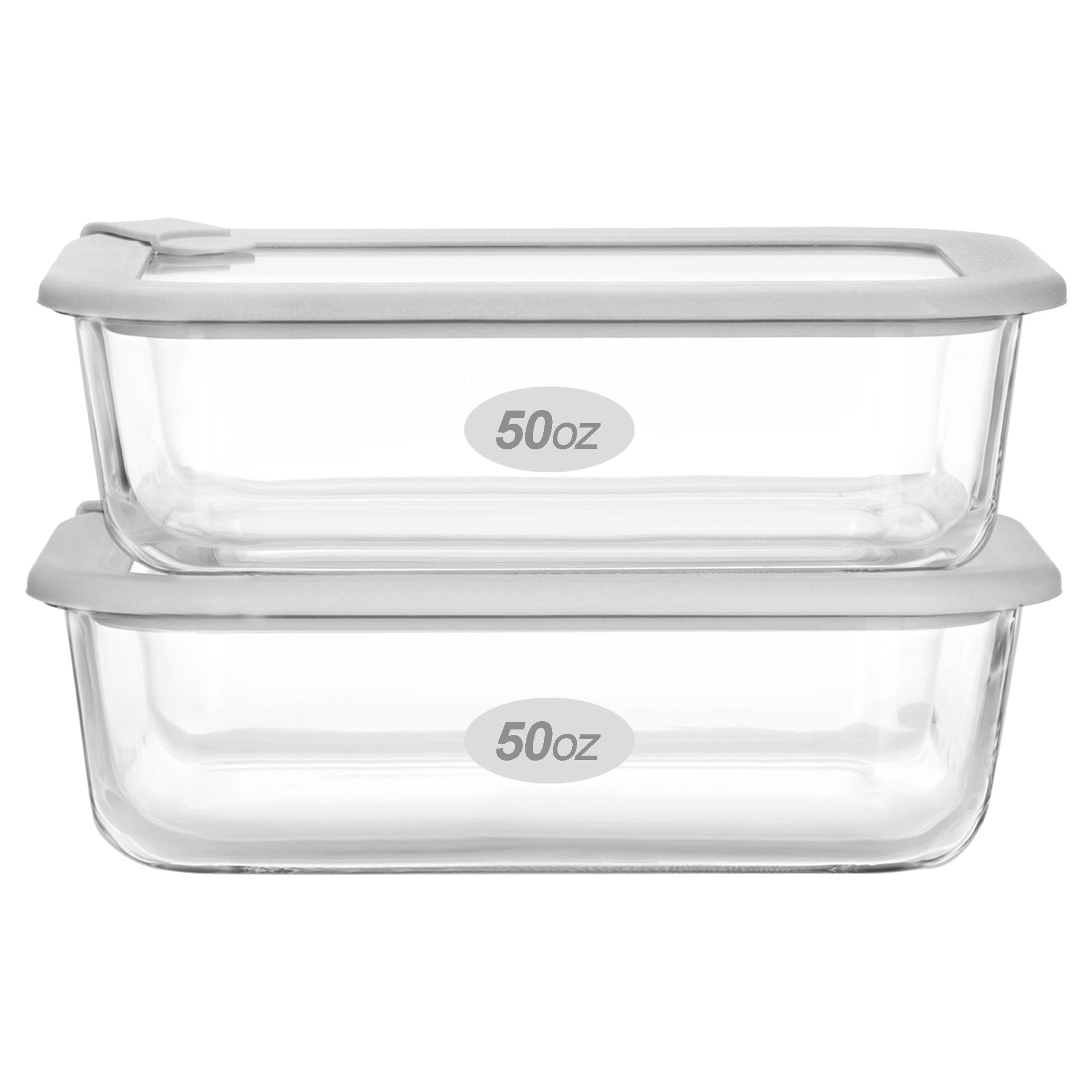 Glass Food Containers with Glass Lid, Microwave Safe Food Storage Container Set, 2 Pack of 50oz, Large Size Airtight Storage Set with Leak Proof Lids, Meal Prep Containers