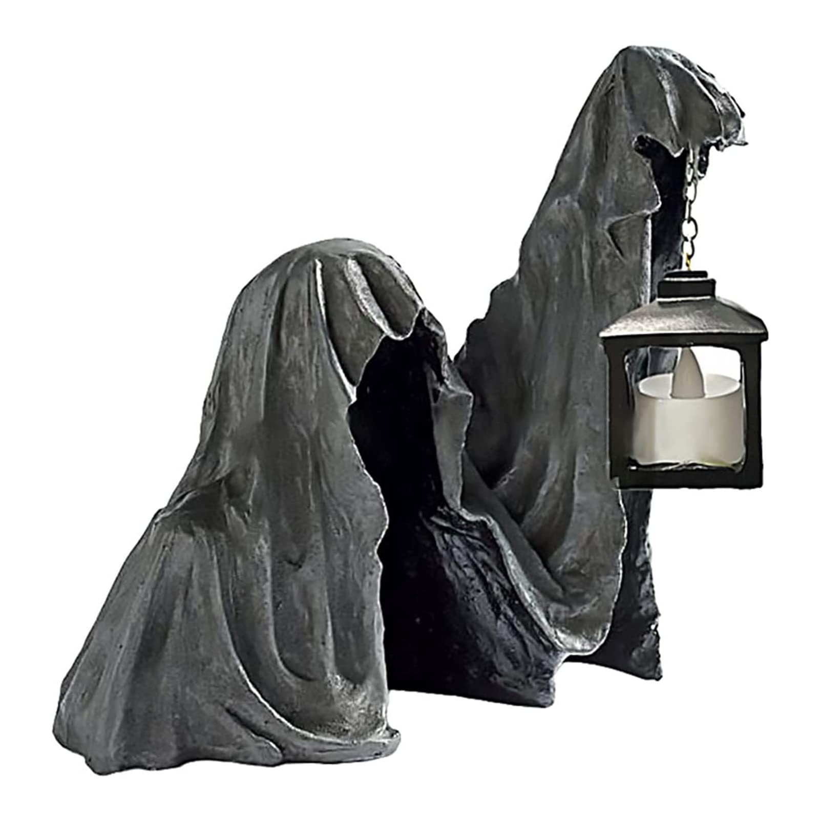 SHENGMEIGround Reaper with Lantern, Hell Messenger with Lantern, Led Halloween Ghost Statue, Grim Reaper Statue Outdoor, Witch Resin Lantern Decoration, Halloween Garden Decoration (1PCS)