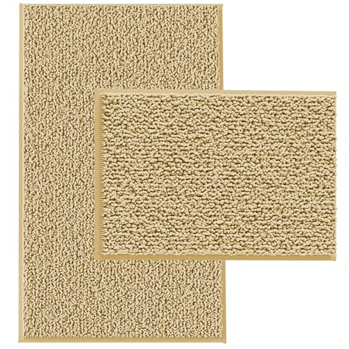 RUN HELIX Beige Bath Mat Set - 32"L x 20"W + 24"L x 16"W, Non Slip, Machine Washable, Home Decor Beige 32"L x 20"W + 24"L x 16"W