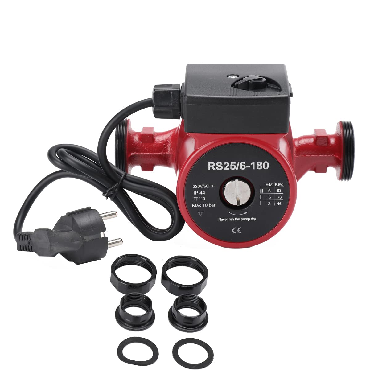 Circulateur de Chauffage Pompe de Circulation, Circulateur Eau Chaude Sanitaire Pompe de Chaudiere Pompe Chaleur de Piscine Réchauffeur, RS25/6-180 3 Interrupteurs de Vitesse