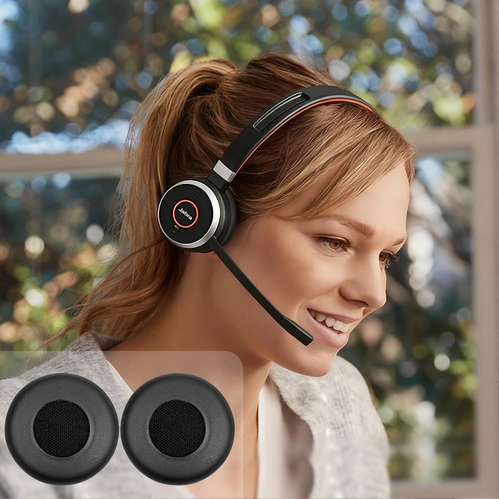 AXFEE Zamienne nauszniki do Jabra-Evolve 20, 20se, 30, 30II, 40, 65, 65+, z miękką skórą proteinową, pianką z pamięcią kształtu, profesjonalna wyściółka do słuchawek nausznych, czarne