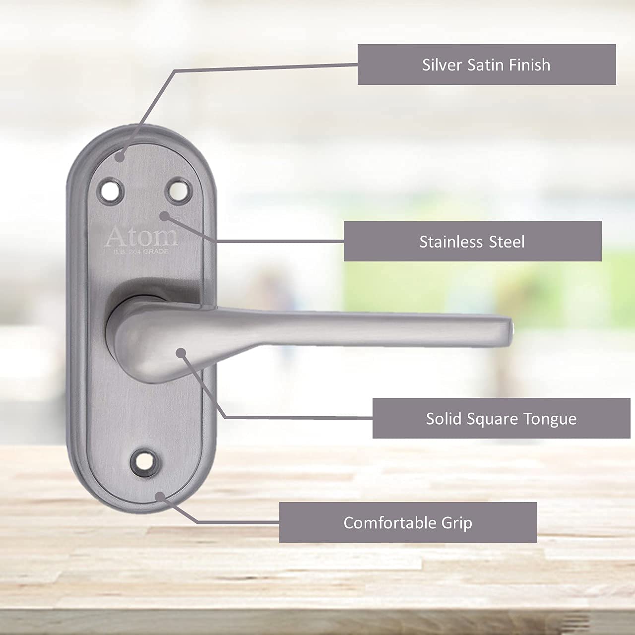 Atom Stainless Steel Bathroom Door Lock, Mortise Door Handle with Baby Latch Lock, Silver Satin Finish, Keyless, Bathroom Lockset for Door, Balcony Toilet Washroom, Penta-Bl — Amazon image 4