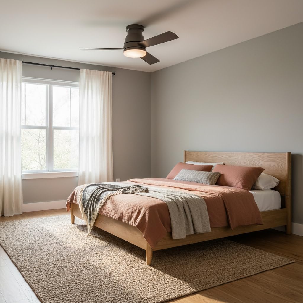 Hinkley Trey 44" Indoor/Outdoor Smart Ceiling Fan with Light and Remote, Modern Flush Mount, Composite Fan Blades, Integrated LED, Metallic Matte Bronze