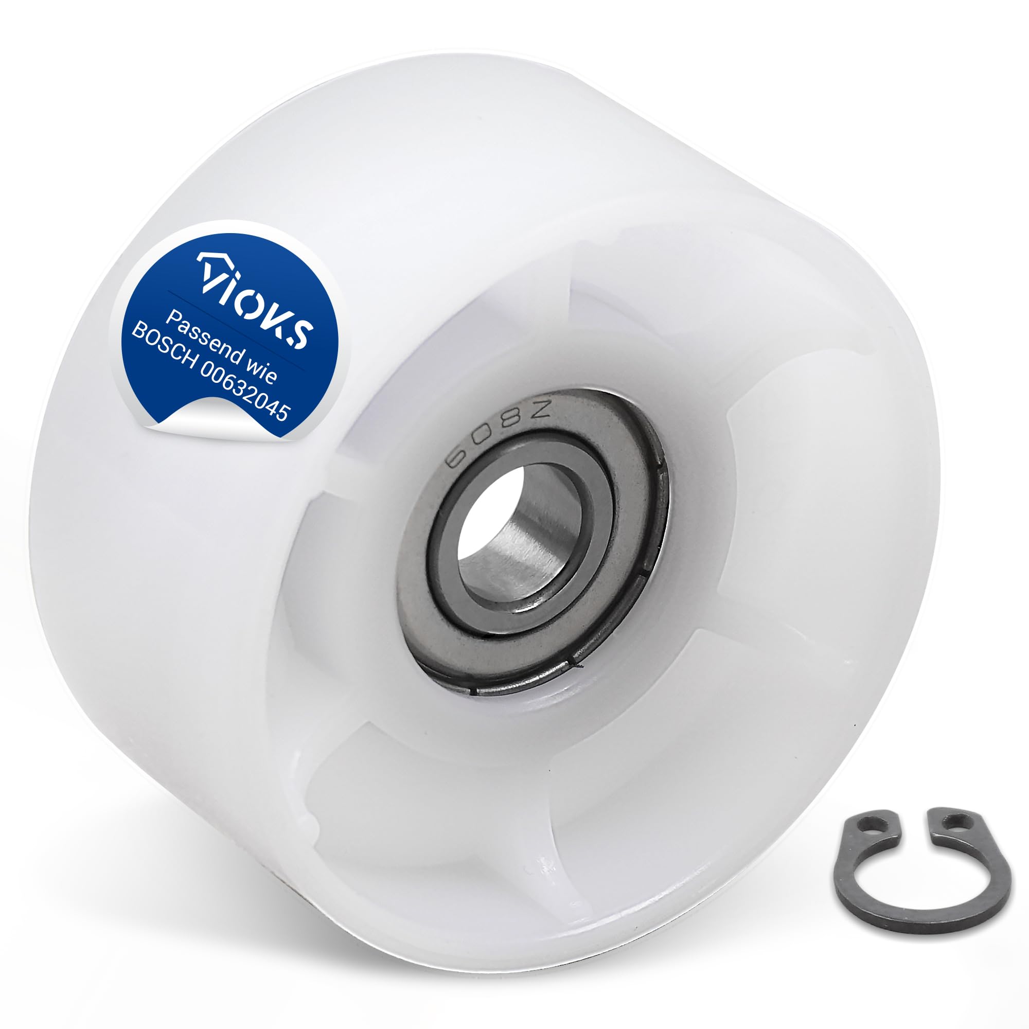 VIOKS Rolka napinająca, pasek klinowy, pasek wielorowkowy 45 mm Ø zamiennik do Bosch Siеmens 00632045 632045 rolka z tworzywa sztucznego - napinacz paska z łożyskiem kulkowym do suszarek ekstra klasa