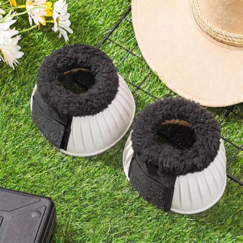Image of Abbylike 1 Pair Fleece Horse Bell Boots Protect Against Hoof Impact Trauma, Rubber Bell Boots Horse Care for Turnout No Rub Design Comfort Quick Wrap Hook and Loop