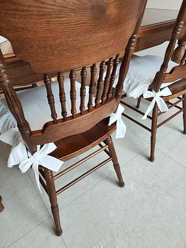 Miniatura 5 de ZHULILY Cojines para sillas de interior de casa de campo para comedor, antideslizantes, con cremallera, cojín de asiento de algodón con volantes