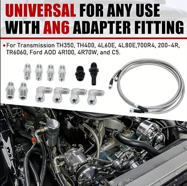 70Inch Transmission Cooler Hose Kit For GM For Chevy 1996-2021 4L80E, For Ford C4-C6-AOD, For Turbo 350/400/200-200R4/700R4 4L60 4L60E 4L65E SS Braided Transmission Cooler Line by LiuBaiWuQuStars - Image 7