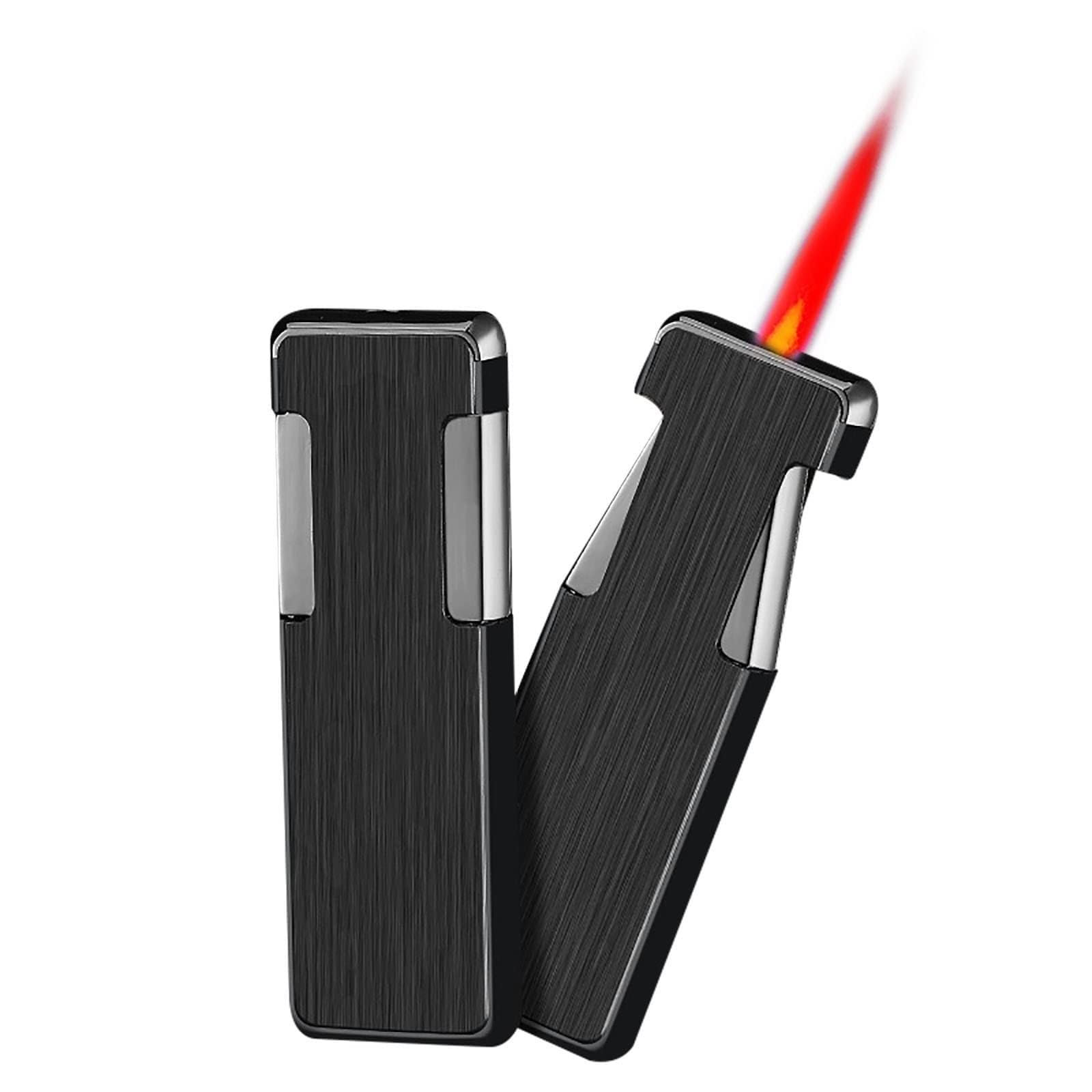 防風デュアルフレームガスライター、金属製のレトロなエンボスデザイン、透明な空気窓 ミニソフトフレームライター、詰め替え可能なブタンジェットトーチフレームライター、調整可能な炎付きポータブル防風ライター、男性へのアウ