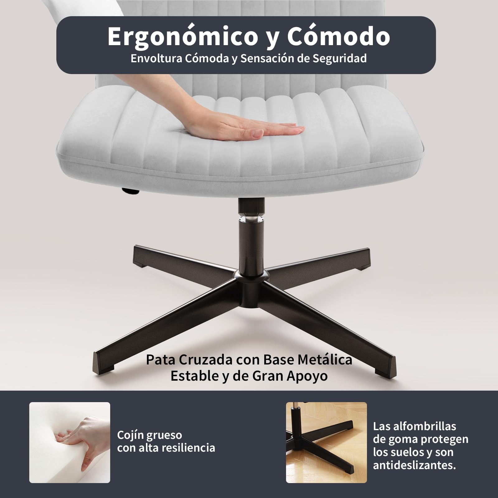 Silla De Oficina Naspaluro - Sin Brazos, Altura Ajustable, Balanceo (cuero Crema)
