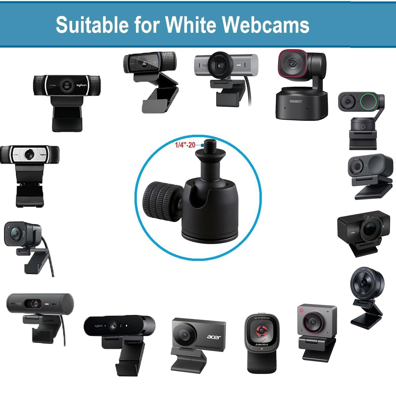 AYIZON Adjustable webcam mount, overhead webcam stand holder compatible with Logitech StreamCam Brio C920s C930e C922x C925e C615 and any webcams with 1/4''-20 interface