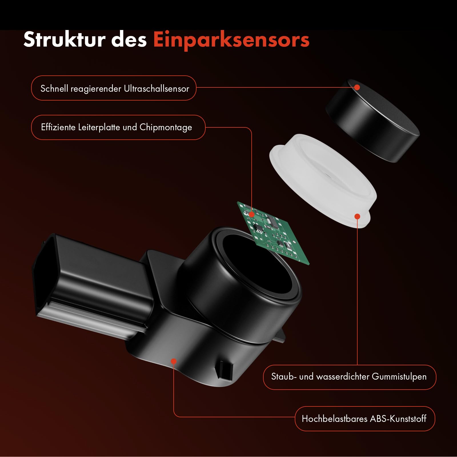 MOCNT Kit de Sensor de Aparcamiento Coche 8 Sensores de Aparcamiento Sistema Radar Inverso Traseros Sensores de Estacionamiento Marcha Atrás Alarma de Sonido Monitor Rojo