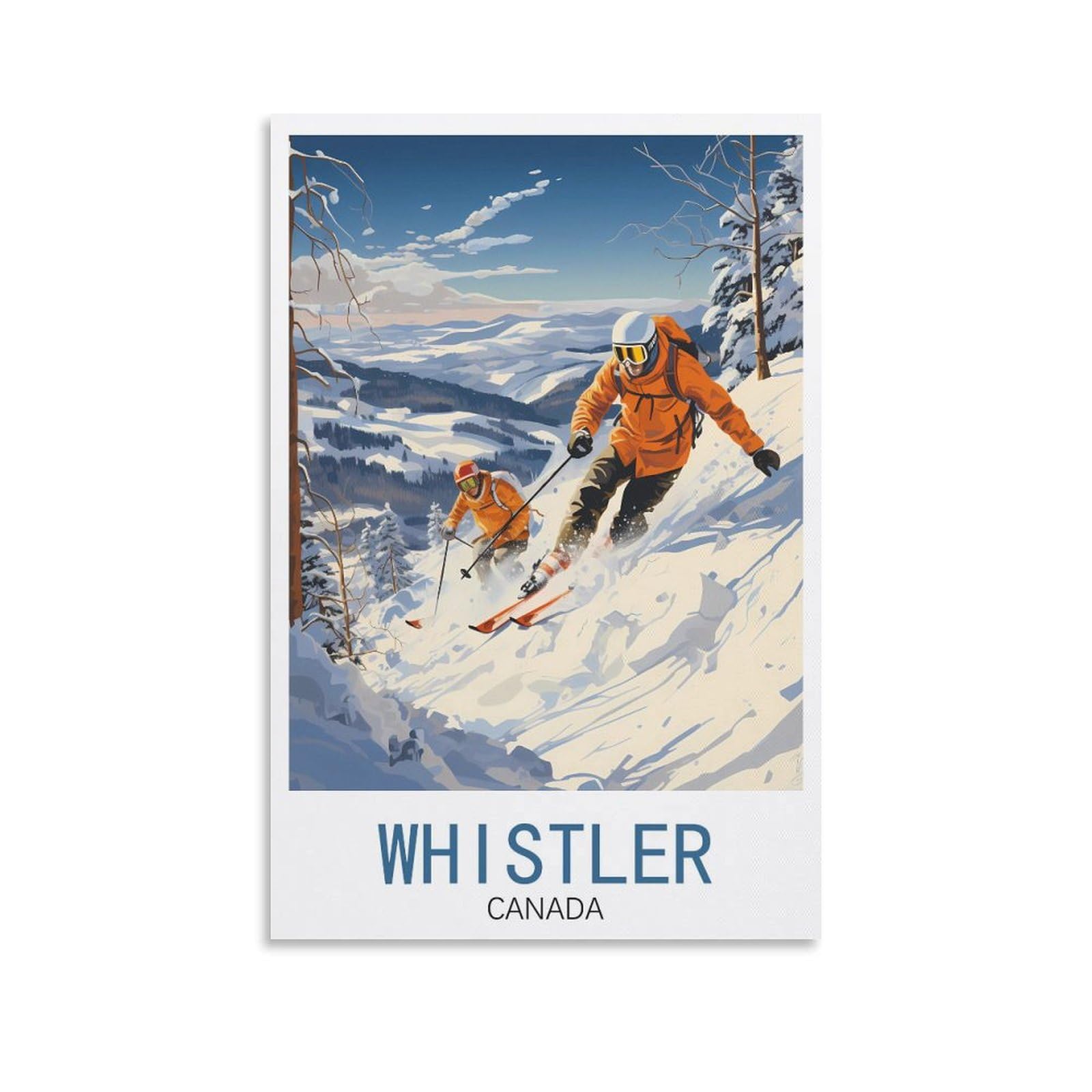 QQLADY Whistler Canada Ski Vintage Travel Poster 08x12inch(20x30cm) Canvas Prints Wall Art Paintings Pictures for Living Room Bedroom Wall Decor