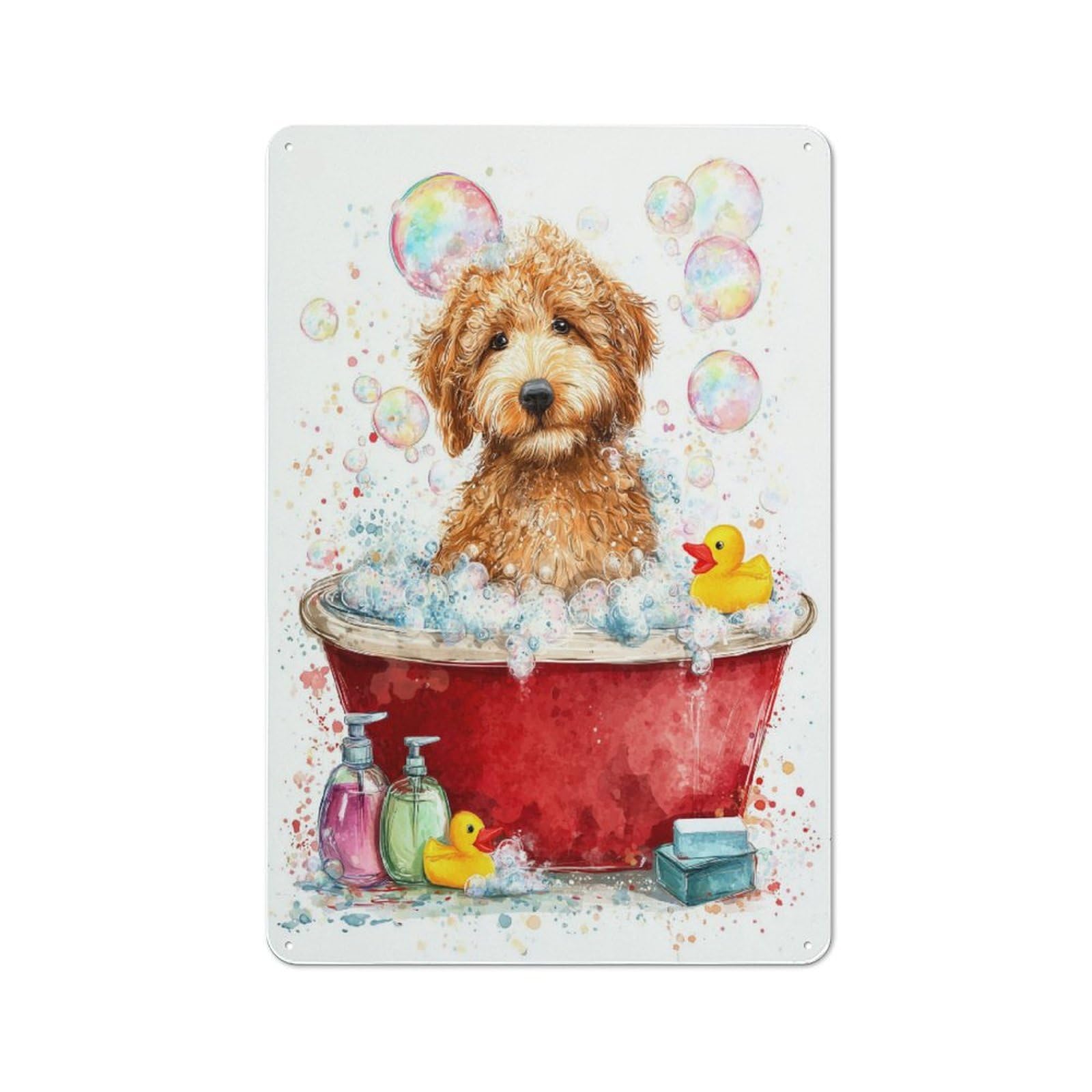 Junmoney Adorable Bath Time Pup Metal Plaque 30X20cm With For Hallway Wall, Retro Decor, For Wall Display Collectors