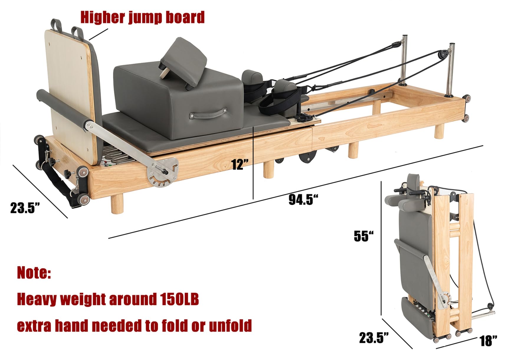 nexace Pilates Reformer Machine, Wood Foldable Pilates Machine Equipment for Home Workout (ReformerFoldable)