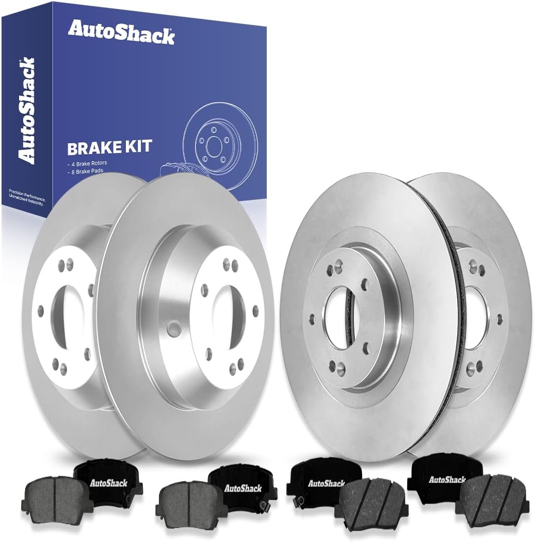 AutoShack Front Vented & Rear Solid Brake Rotors + Premium Ceramic Pads 12-PC Brake Kit Replacement for 2014-2015 Kia Sorento