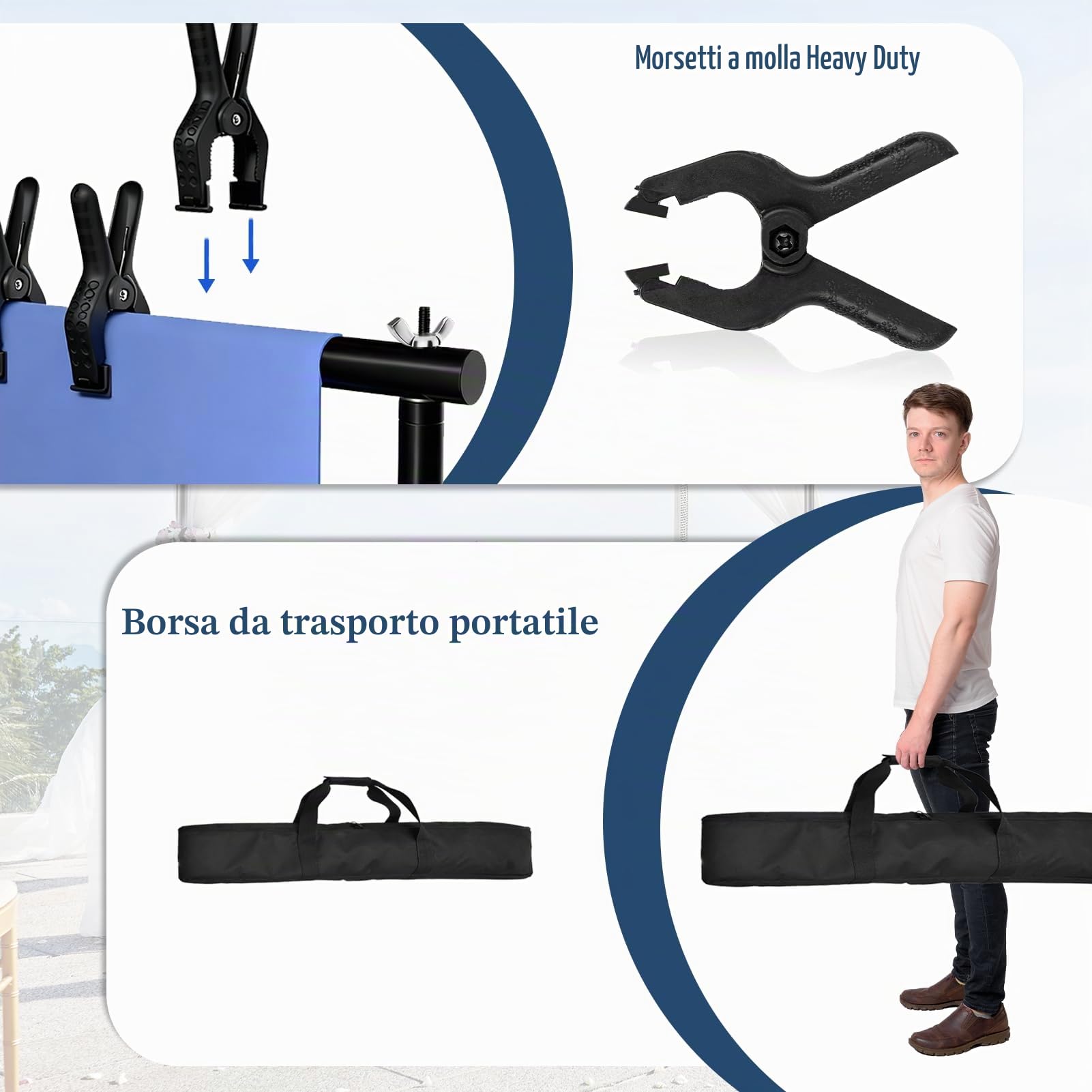 Supporto per fondale resistente, 2 m x 3 m, cornice regolabile con base in metallo, tubo e kit di supporto per cabina fotografica, video, studio, decorazione, matrimoni, feste di compleanno,