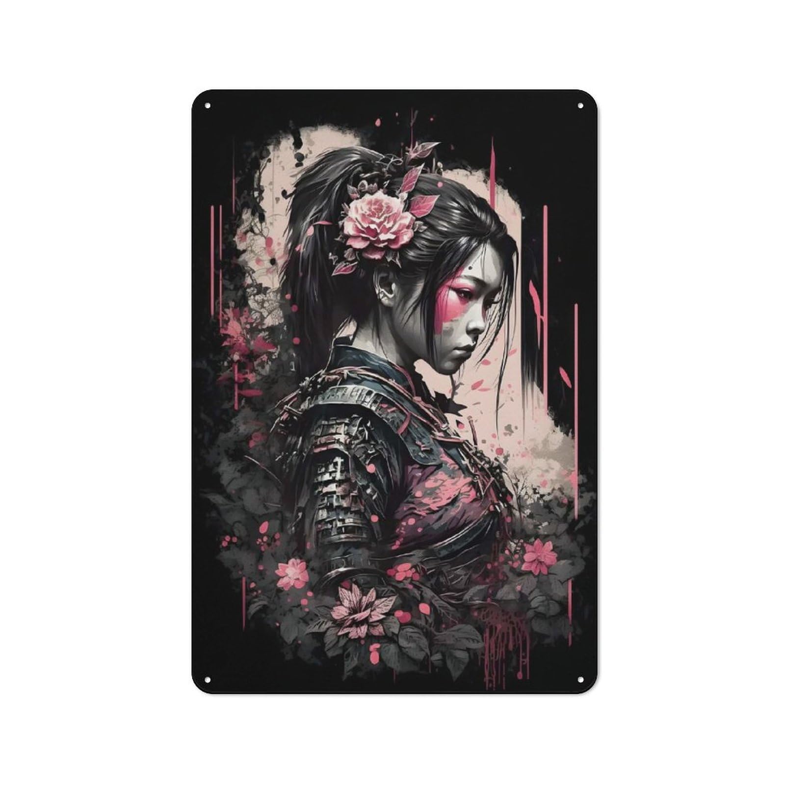 Junmoney Style-24 Bistro Style Samuarai Geisha Flowers Tin Wall Sign 30X20cm, Shop Wall Decor For Takeaway, Bar, Kitchen Or Counter Area