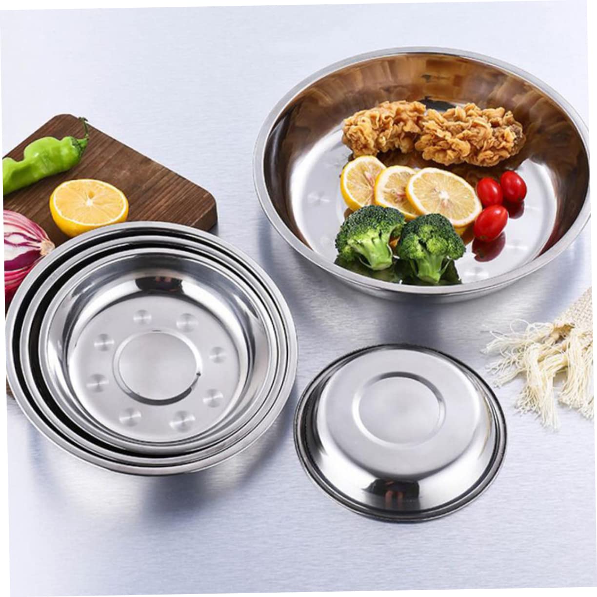 Plateau De Service En Acier Inoxydable 34 Cm - Parfait Pour Pizza, Pâtes, Buffet, Fêtes Familiales
