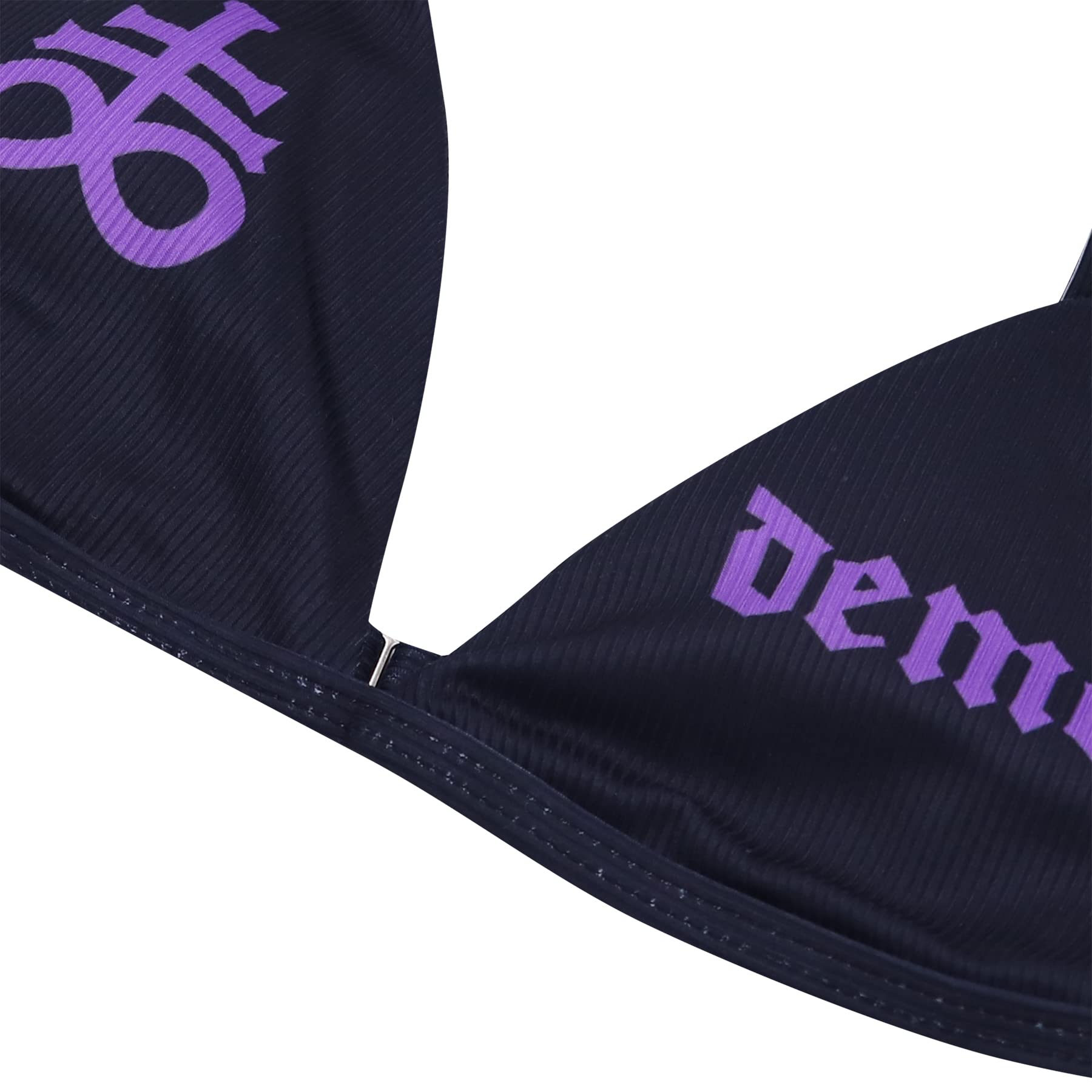 ANKOMINA Women Gothic Skull Letter Printed Two Piece Swimsuit High Cut Triangle Bikini Set for Rave Party Festival Halloween: Medium Black E